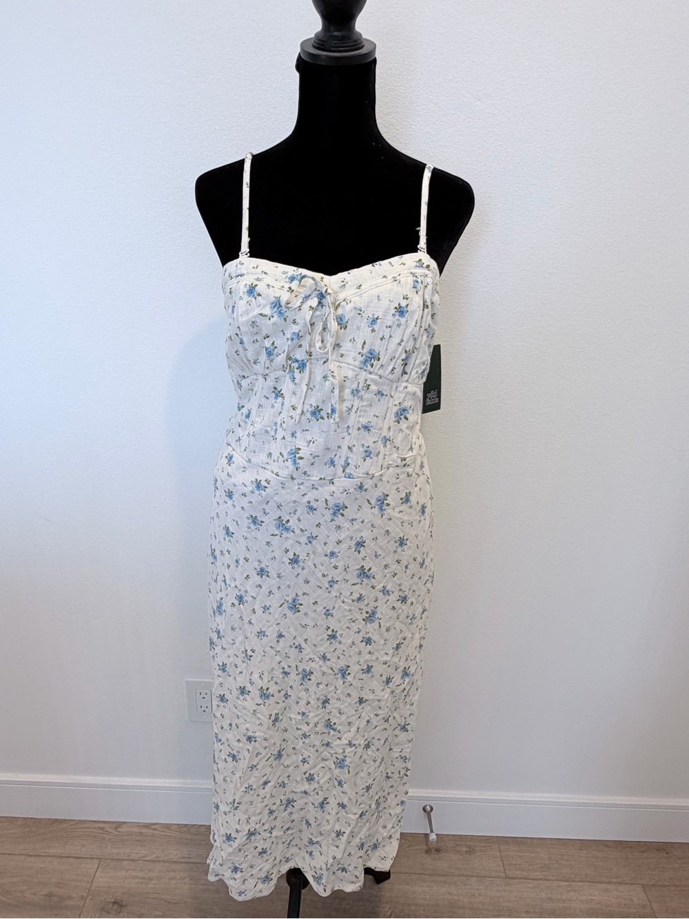 White Maxi Dress with Blue Floral Print